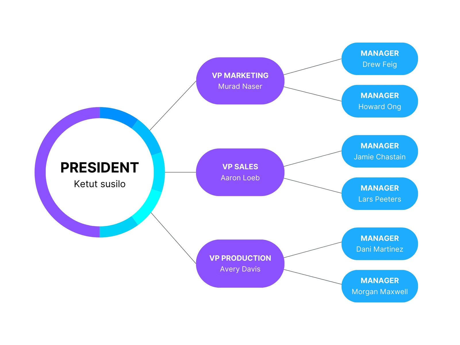 Blue and Purple Minimal Organization Chart