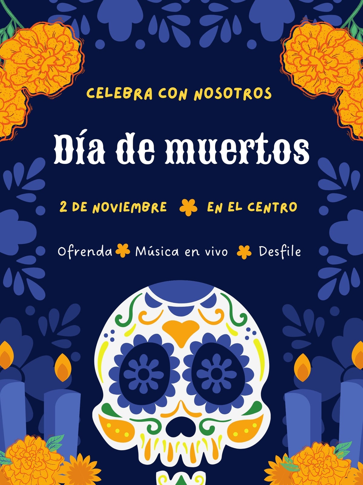 Cartel de Día de Muertos - Póster, ilustrado y azul