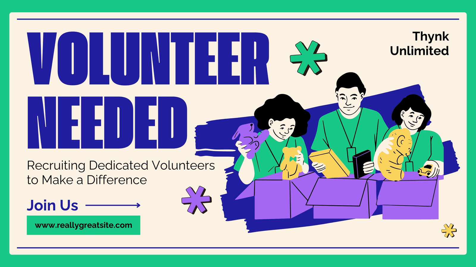 Green and Navy Illustrated Volunteer Needed Twitter Post