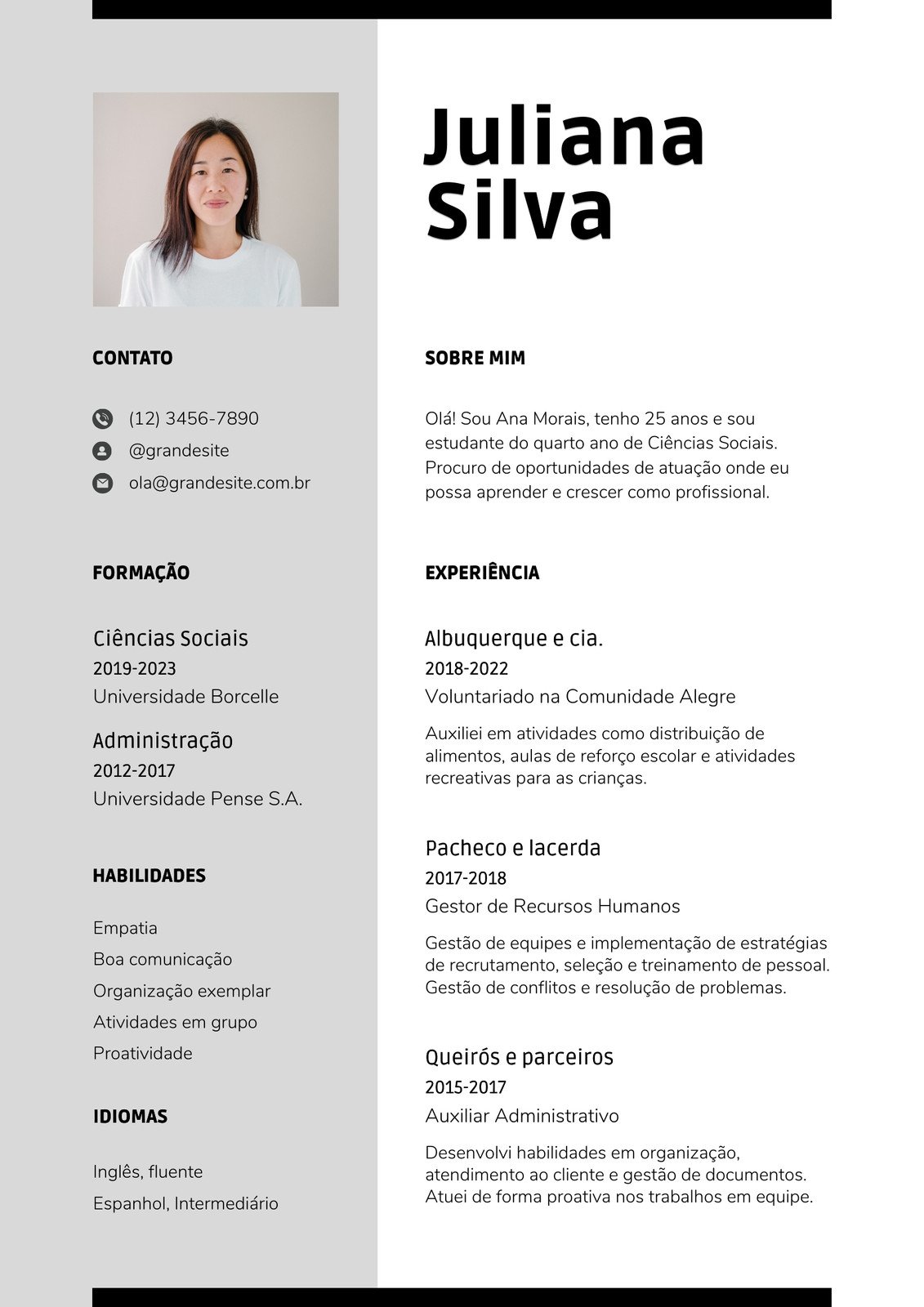 Currículo Profissional Administração Corporativo Tradicional Preto