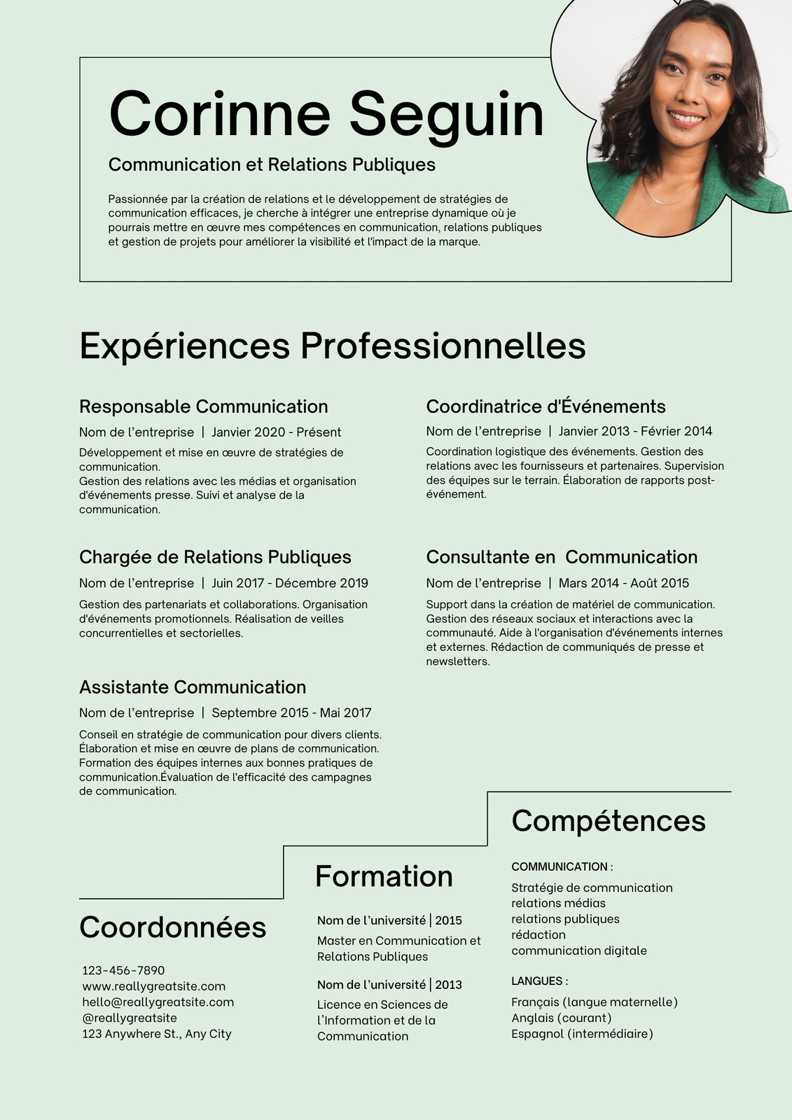 Vert noir moderne minimaliste CV
