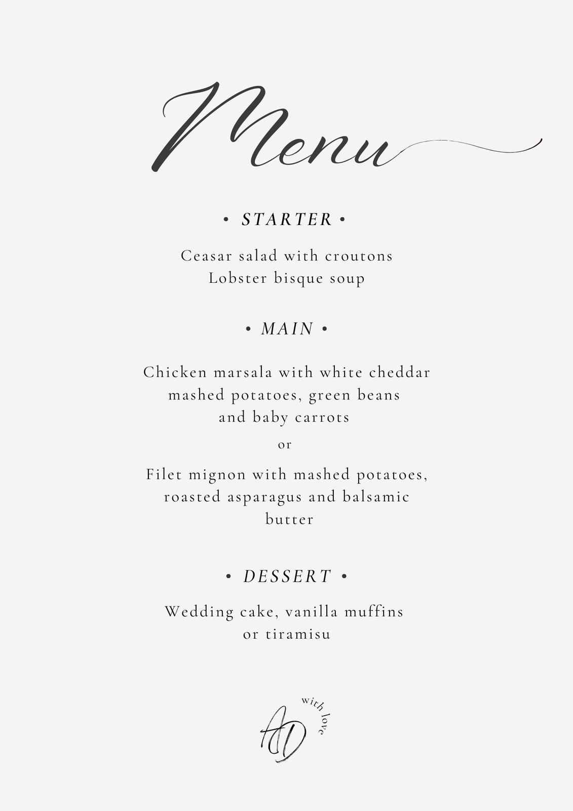White Minimalist Elegant Wedding Menu