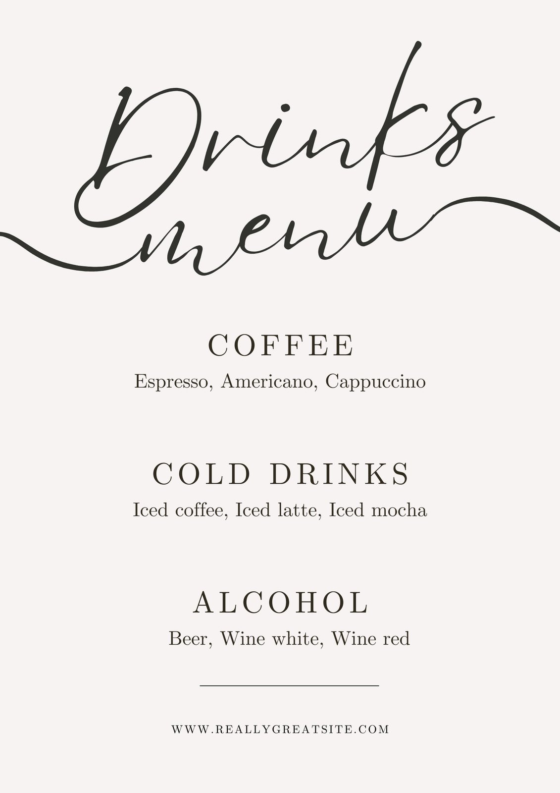 Ivory Typography Calligraphy Drinks  Menu