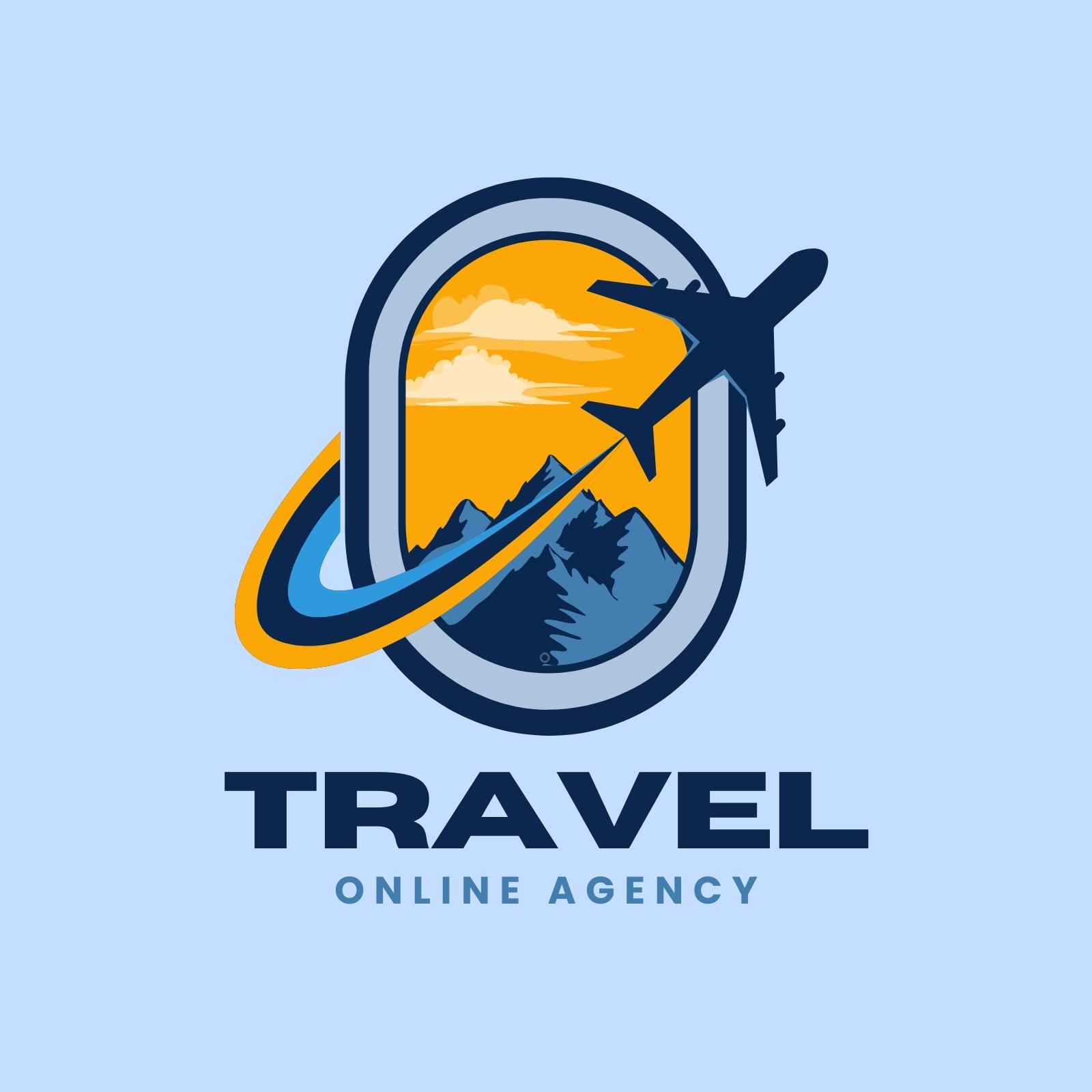 Blue and Yellow Illustrative Travel Agency Logo
