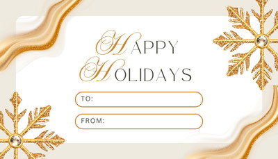 Elegant Happy Holidays Snowflake Gift Christmas Tag Canva template, white and gold