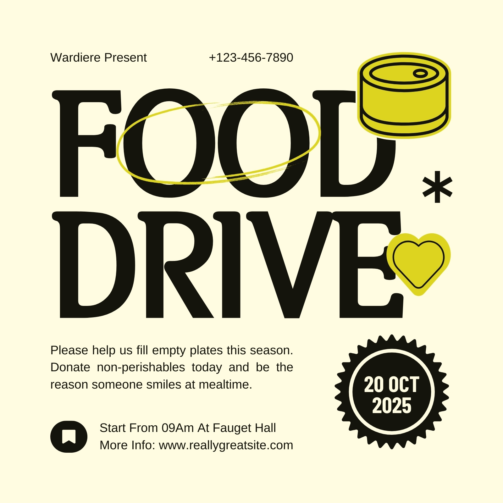 Beige Yellow Modern Illustration Food Drive Instagram Post