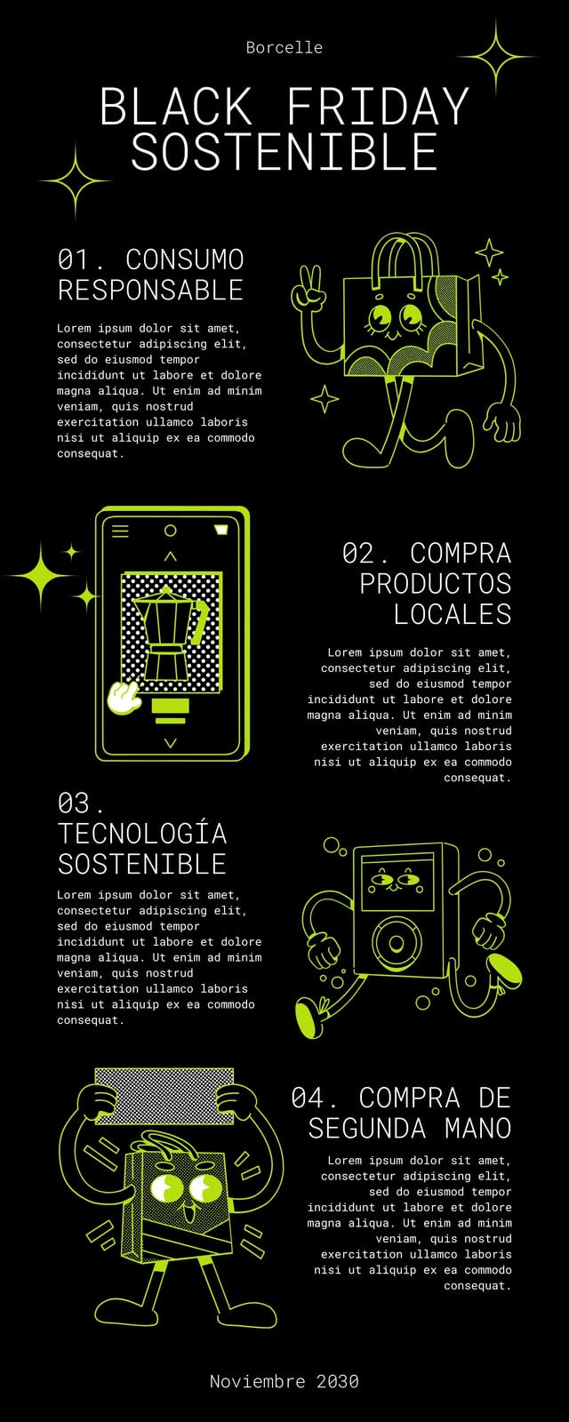 Infografía Black Friday sostenible moderno en negro y verde