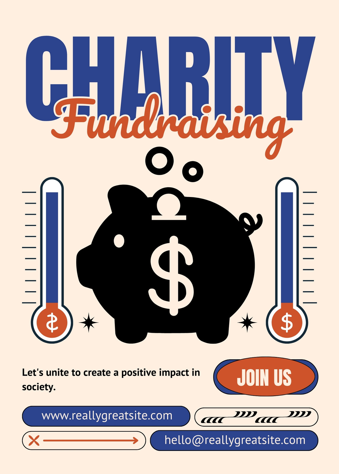 Cream Blue And Orange Illustrated Charity Fundraising Poster