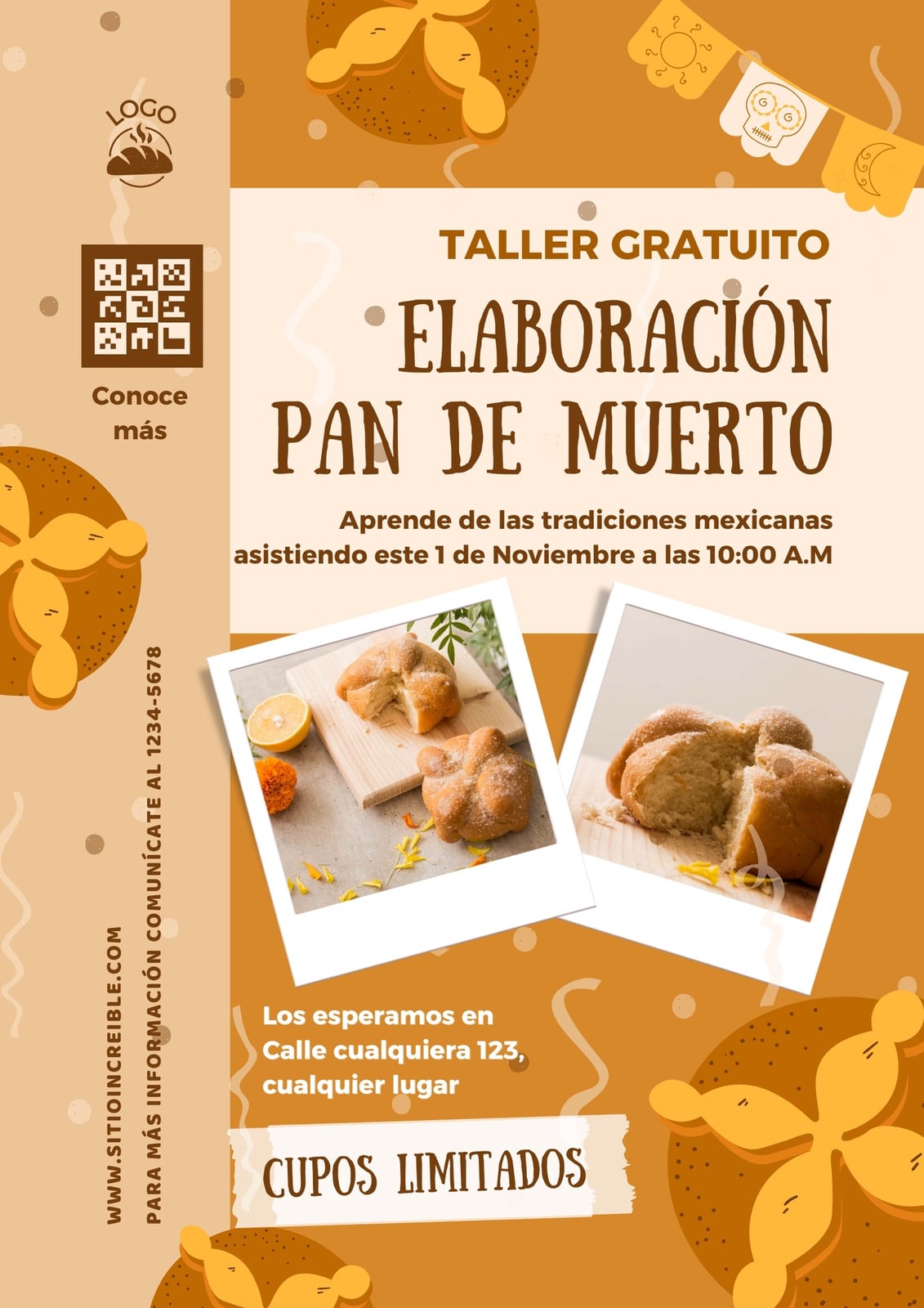 Volante - Pan de muerto - Taller, ilustrado y naranja