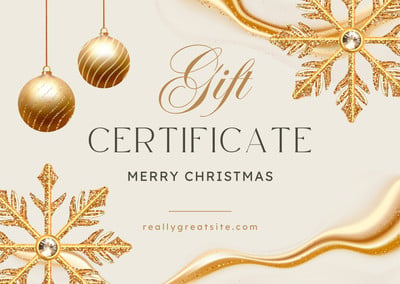 Classy Elegant Business Christmas Gift Certificate Canva template, beige and gold