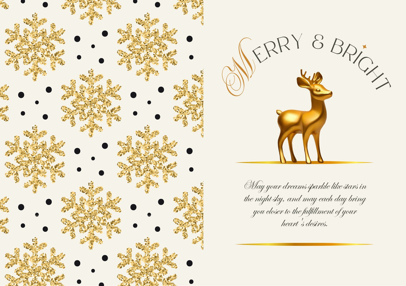 Elegant Classy Christmas Greeting Folded Card Canva template, cream and gold