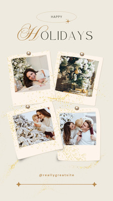Elegant Aesthetic Vintage Photo Collage Christmas Greeting Instagram Story Canva template, beige