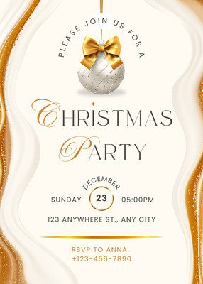 Elegant Luxury Christmas Party Invitation Canva template, gold and beige