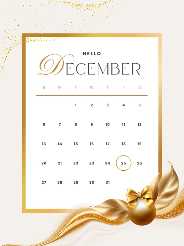 Elegant Luxury December Calendar 2026 Winter Instagram Post Canva template, white and gold