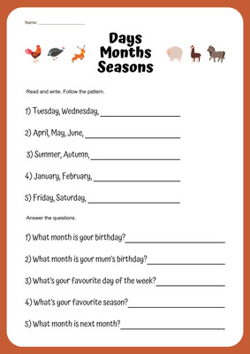 Days Months And Seasons Revision Interactive Worksheet