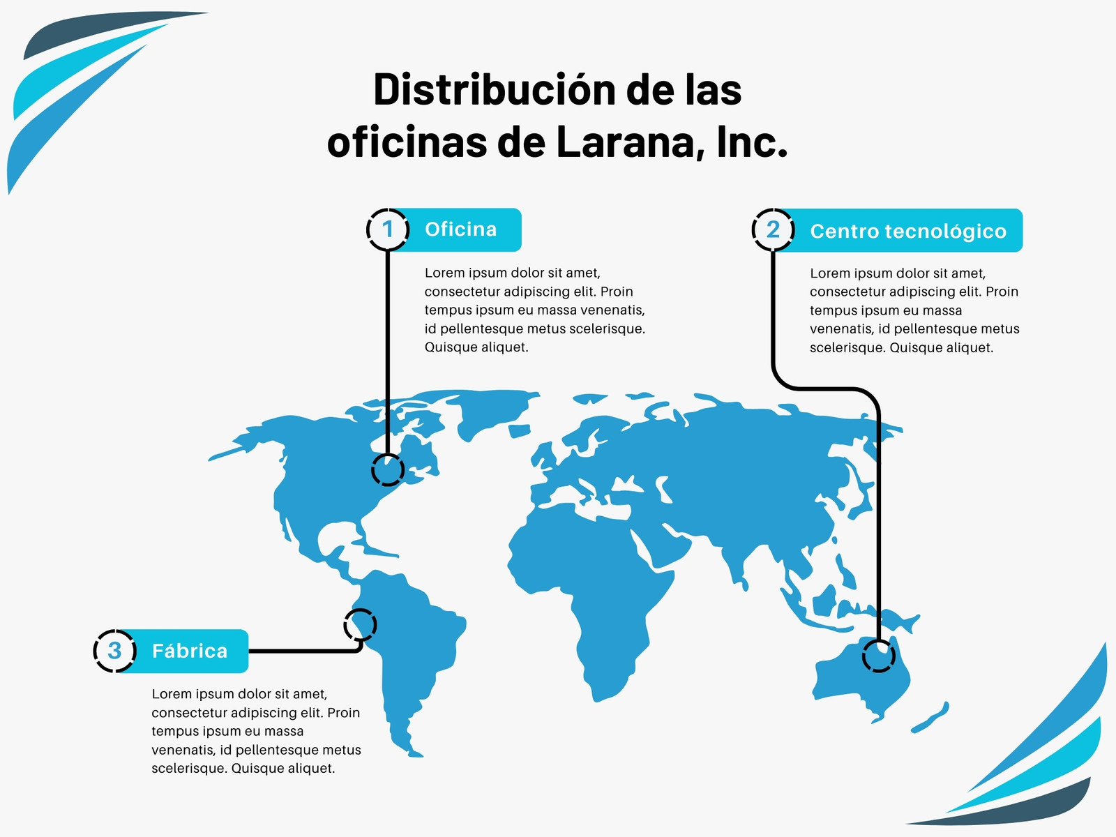Gráfico Distribución Oficinas Mapa Mundo Corporativo Azul