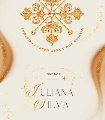 Elegant Luxury Christmas Dinner Place Card Canva template, beige and gold