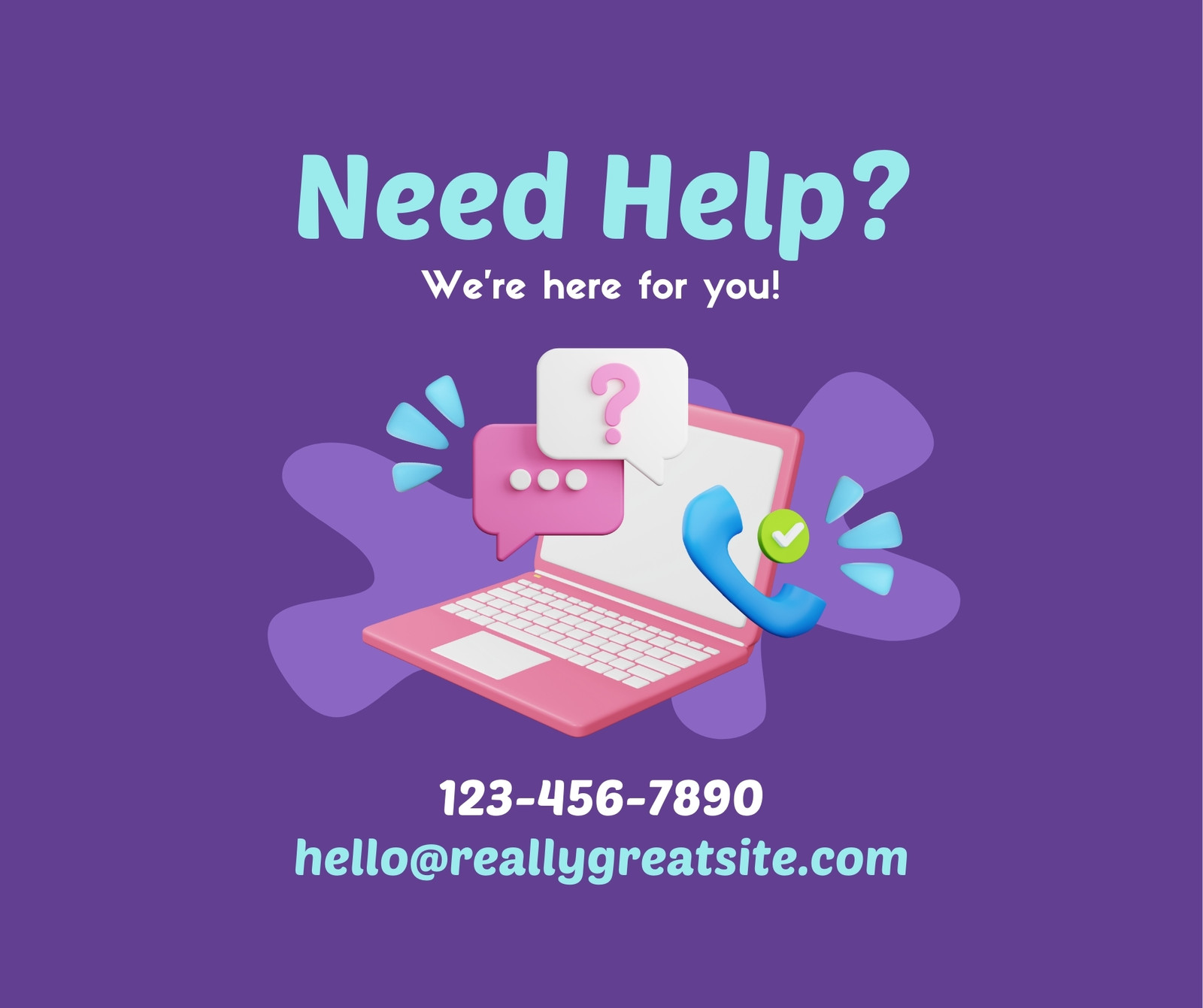 Purple Pink Cute Illustrative Support Service Facebook Post