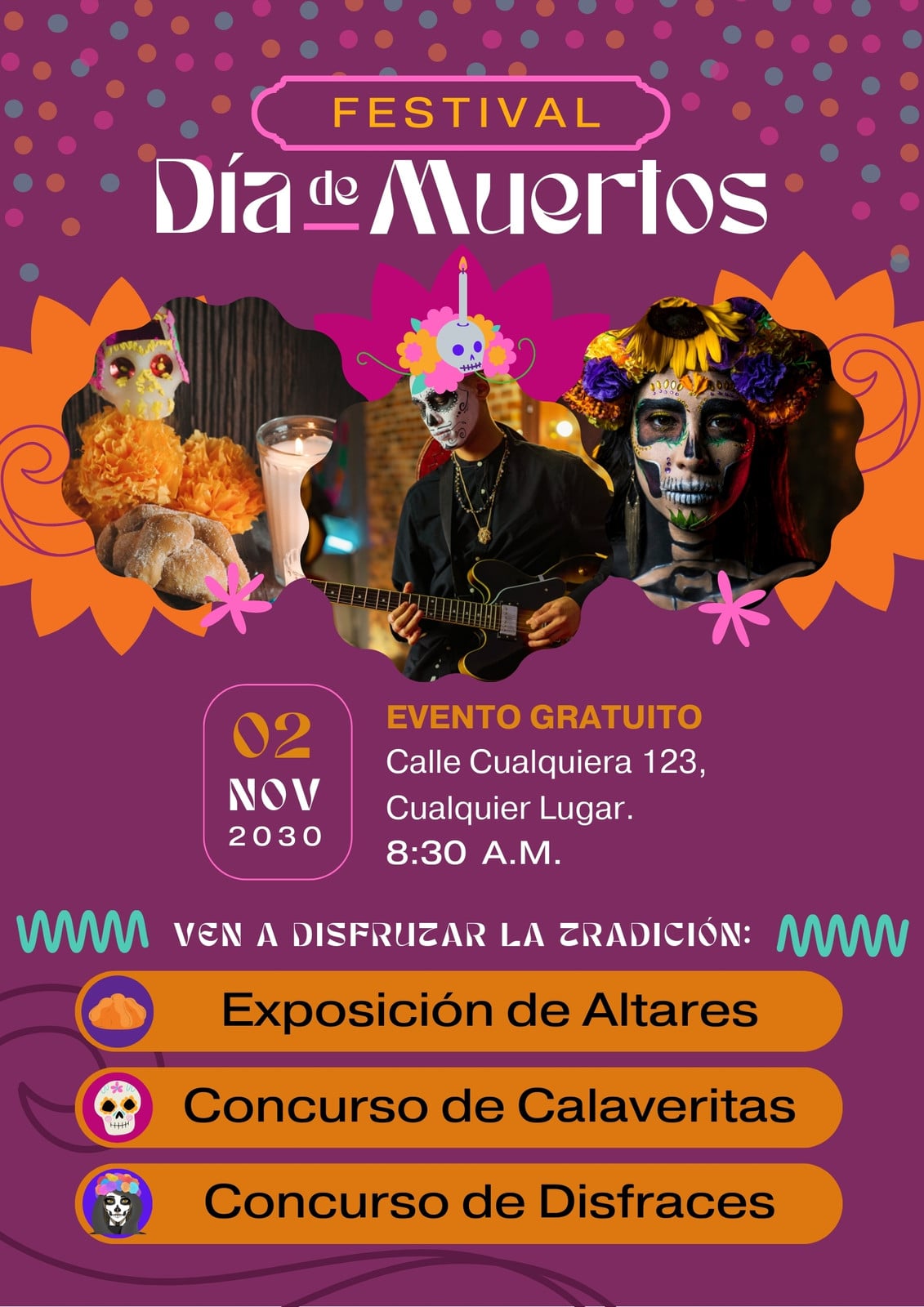 Cartel de Día de Muertos - Póster, morado y naranja