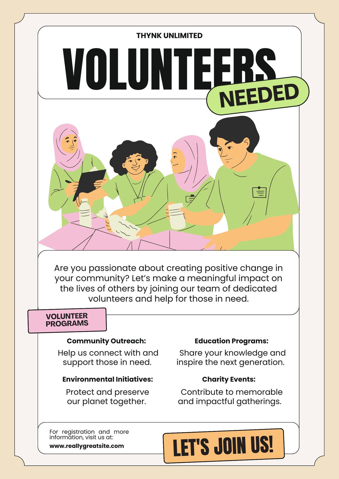 Green White Bold Illustrative Volunteer Event Flyer