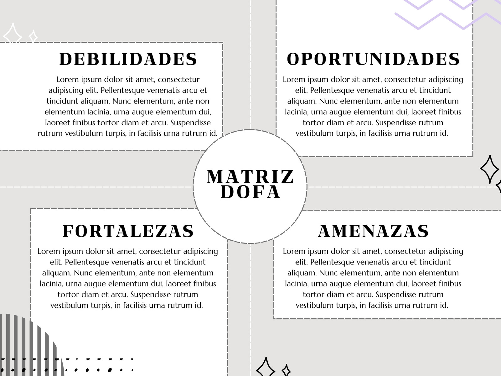 Grafico Matriz DOFA garabatos gris y negro