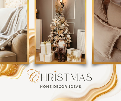 Elegant Classy Christmas Home Decor Facebook Post Canva template, beige and gold