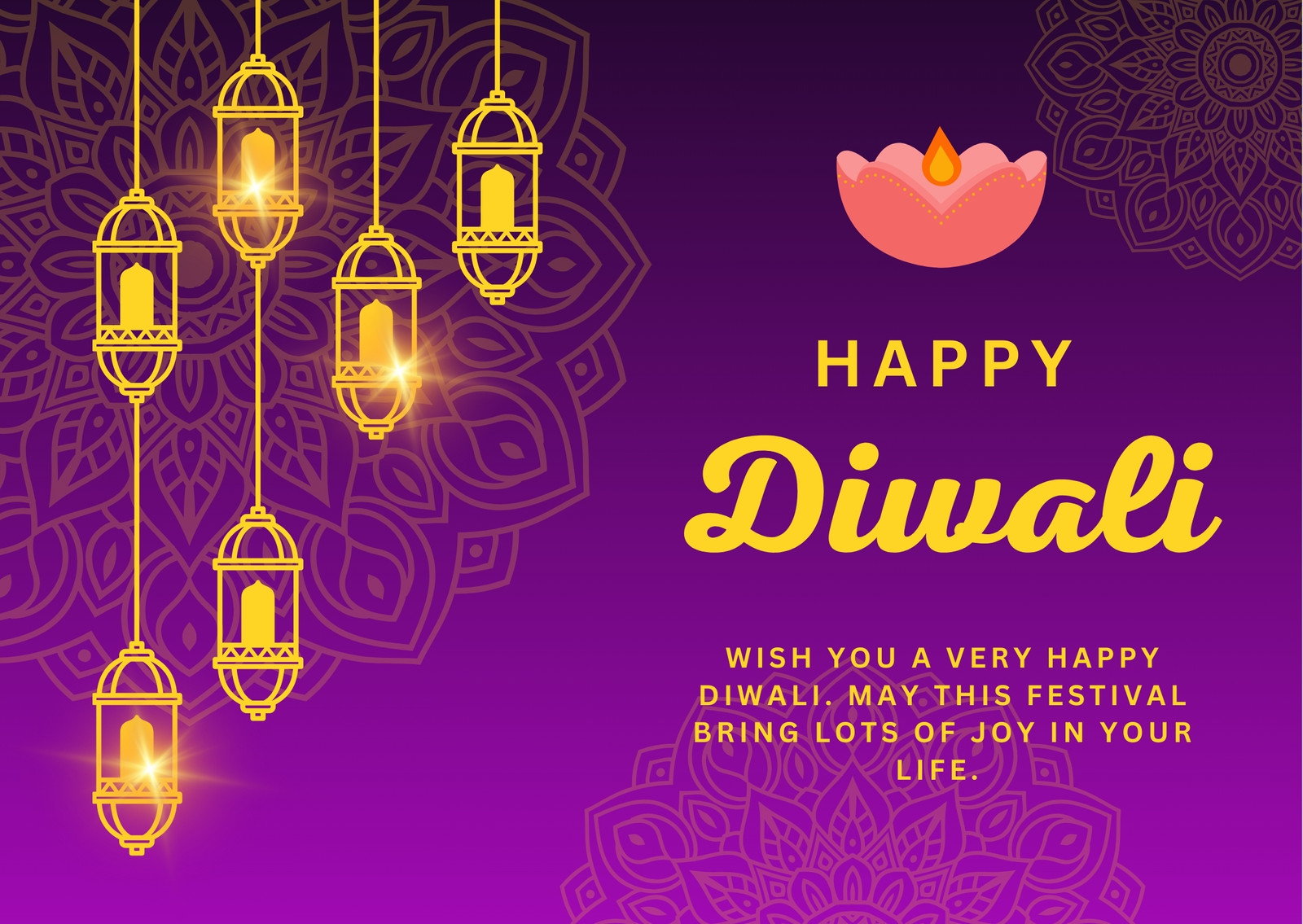 Mẫu thiệp chúc mừng Diwali truyền thống màu tím Mẫu thiệp chúc mừng Diwali truyền thống màu tím