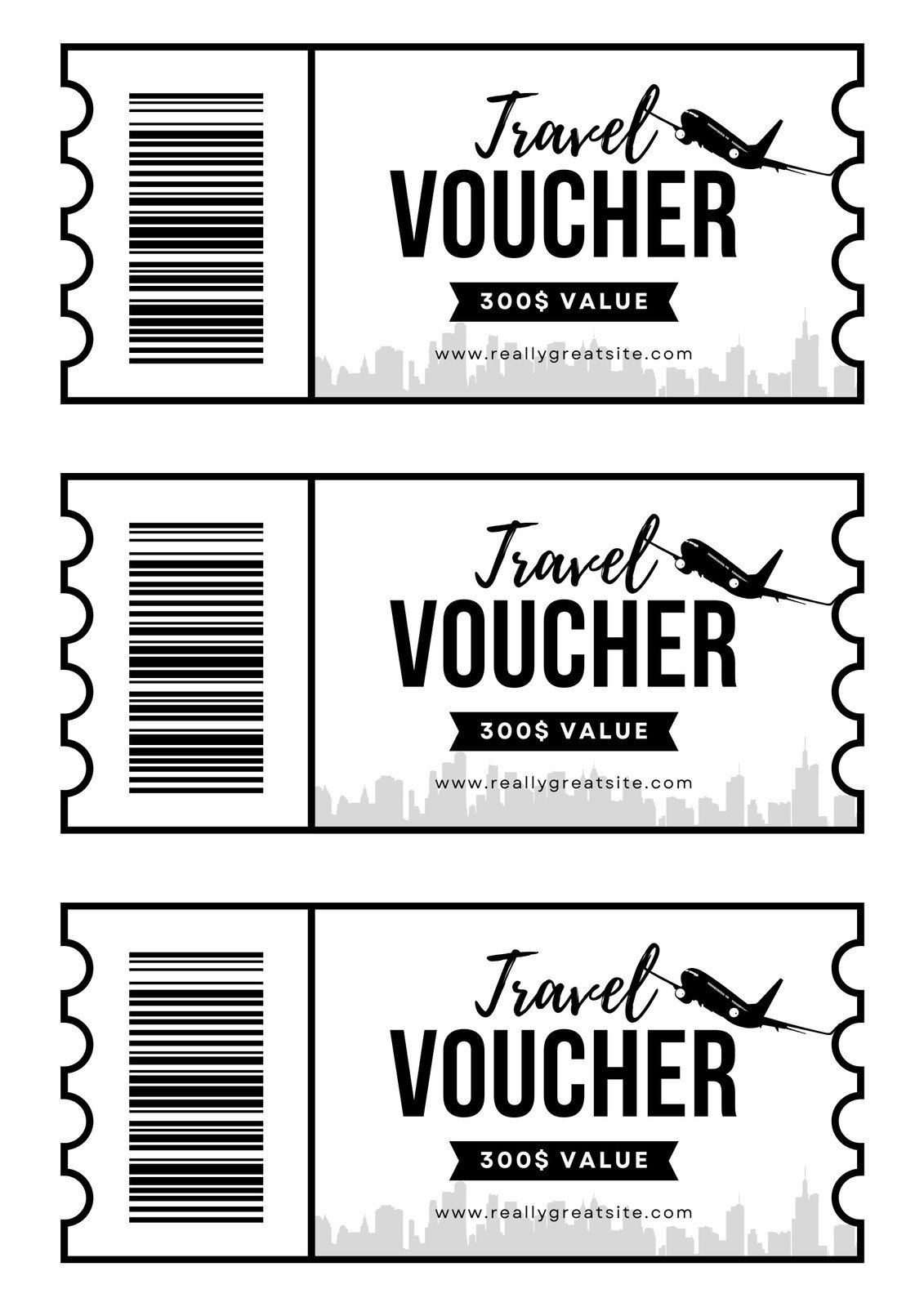 Black and White Simple Travel Voucher Coupon