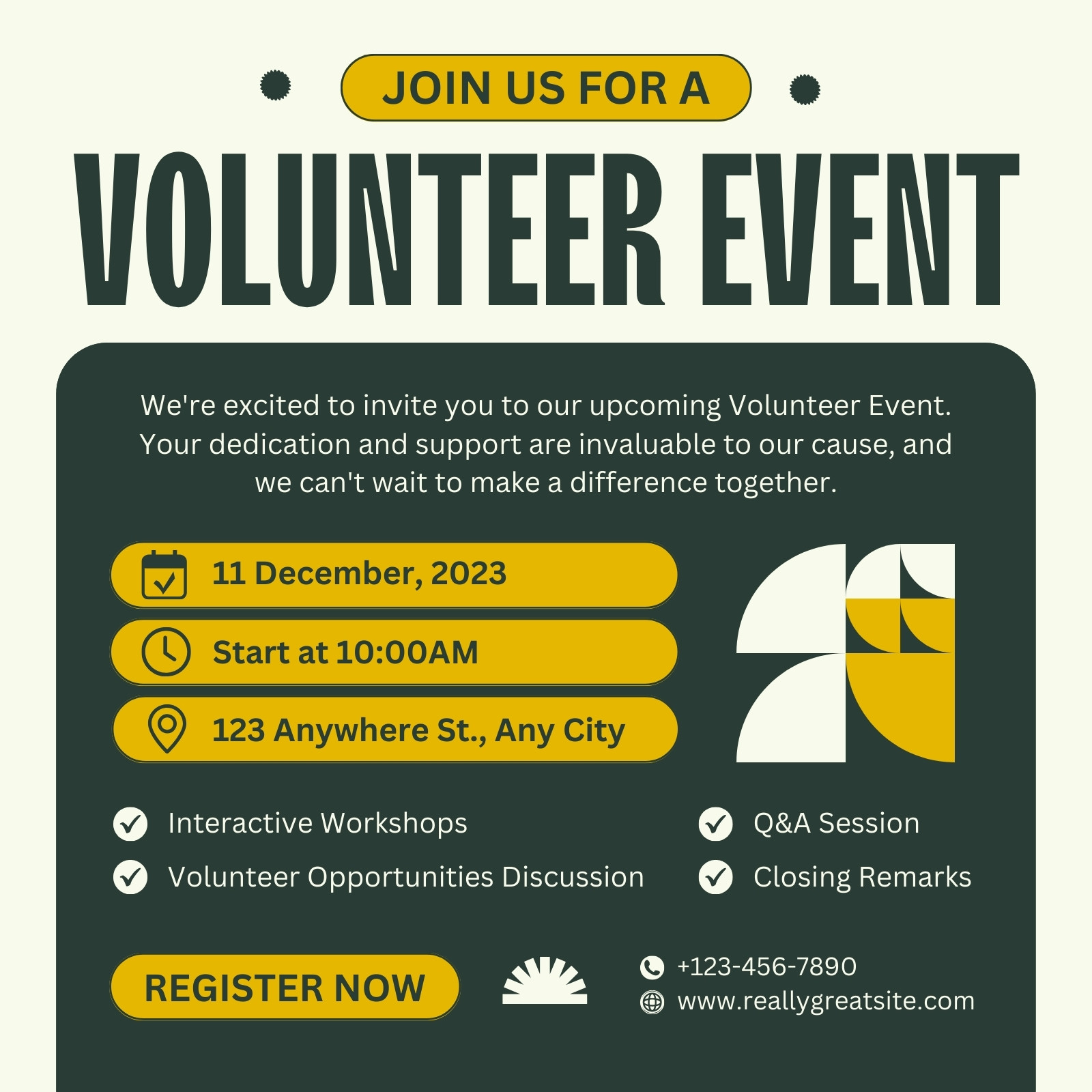 Dark Green Bold Volunteer Event Virtual Invitation