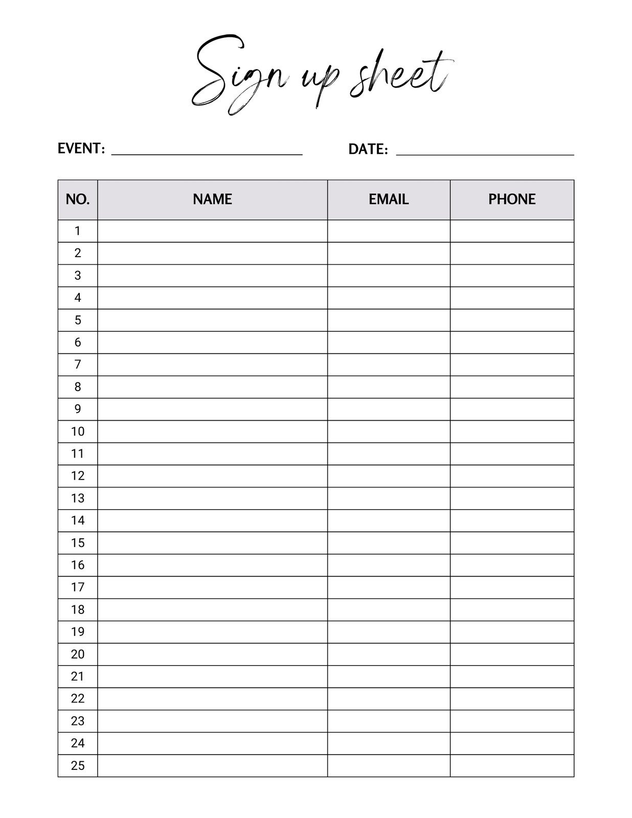 White Minimalist Sign Up Sheet Planner