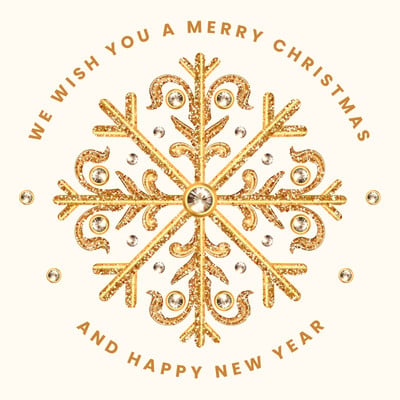 Elegant Aesthetic Snowflake Greeting Christmas Circle Sticker Canva template, beige and gold