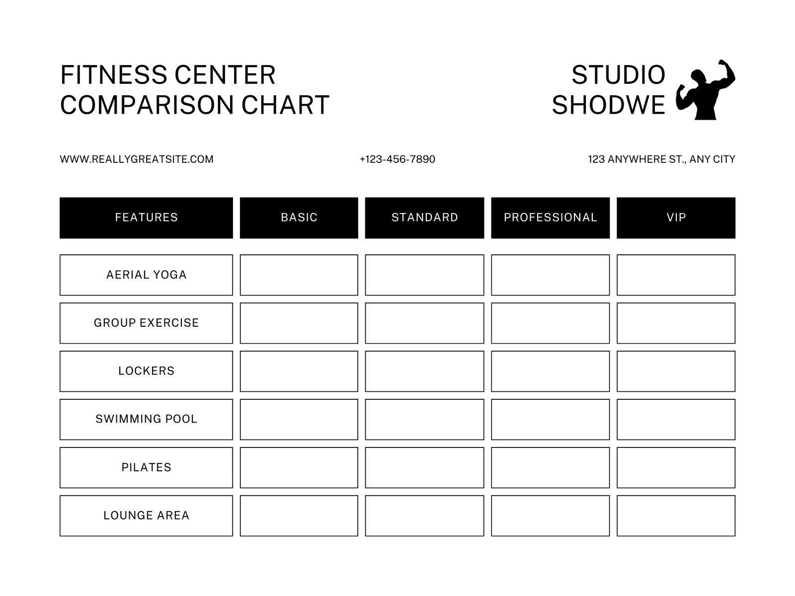 Black and White Minimalist Fitness Center Table Comparison Chart Graph