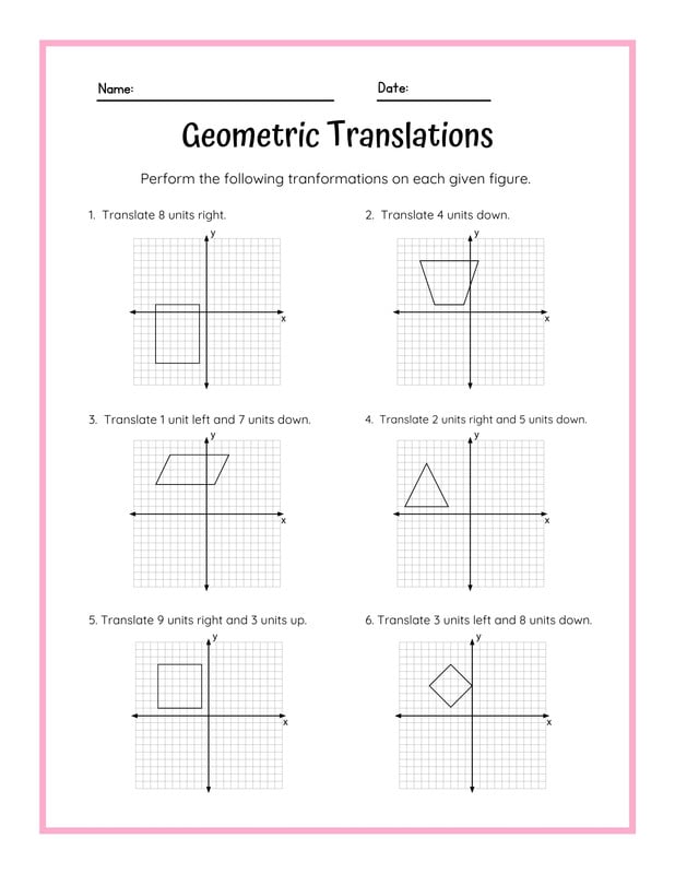 Geometry Transformation Worksheets Transformation Worksheets