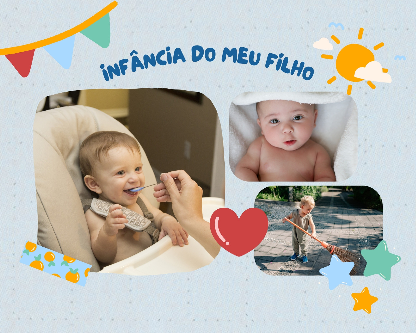 Montagem de Fotos Criança Colorido Azul Amarelo e Verde