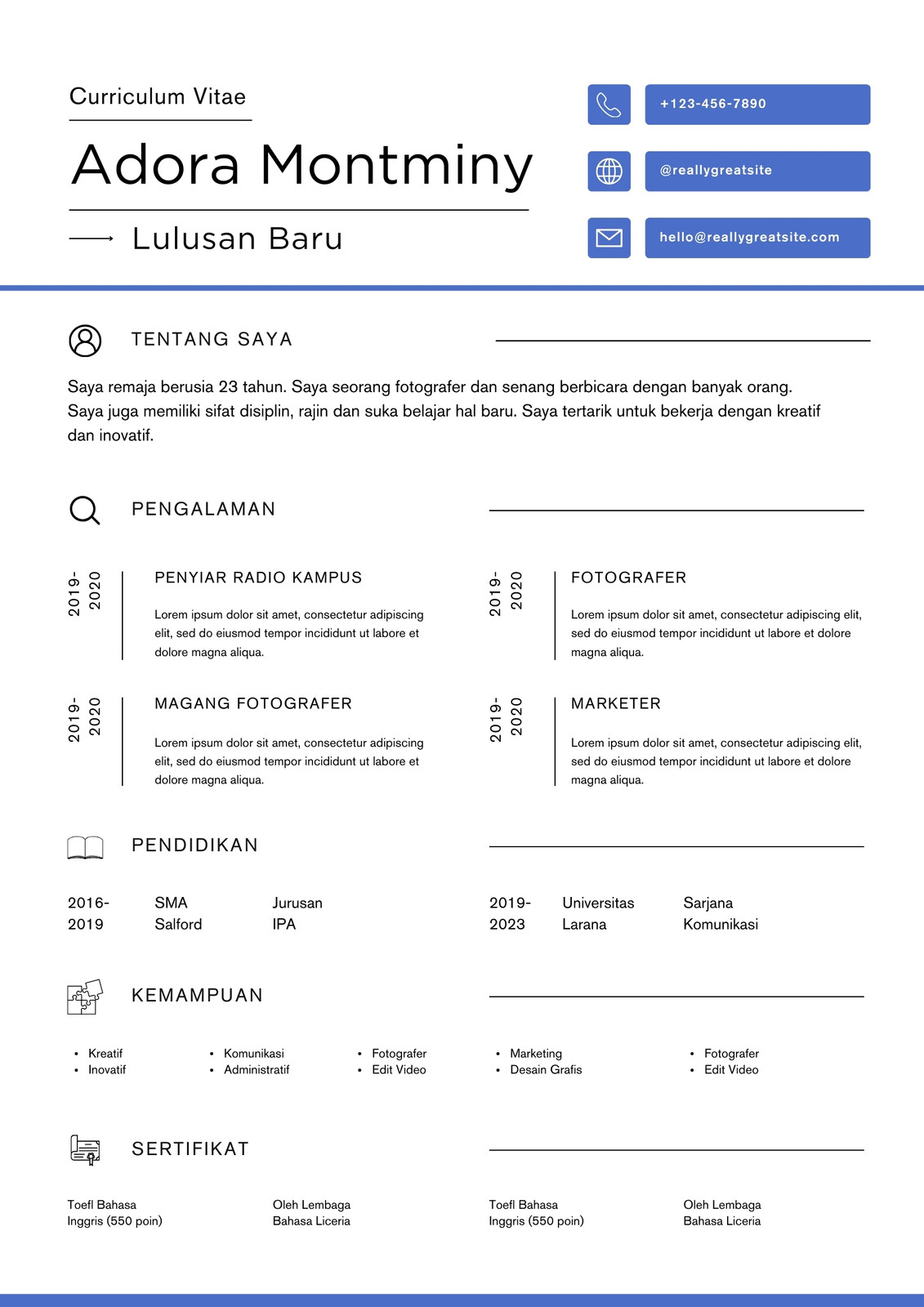 Putih Minimalis CV ATS Mahasiswa Baru Lulus Resume