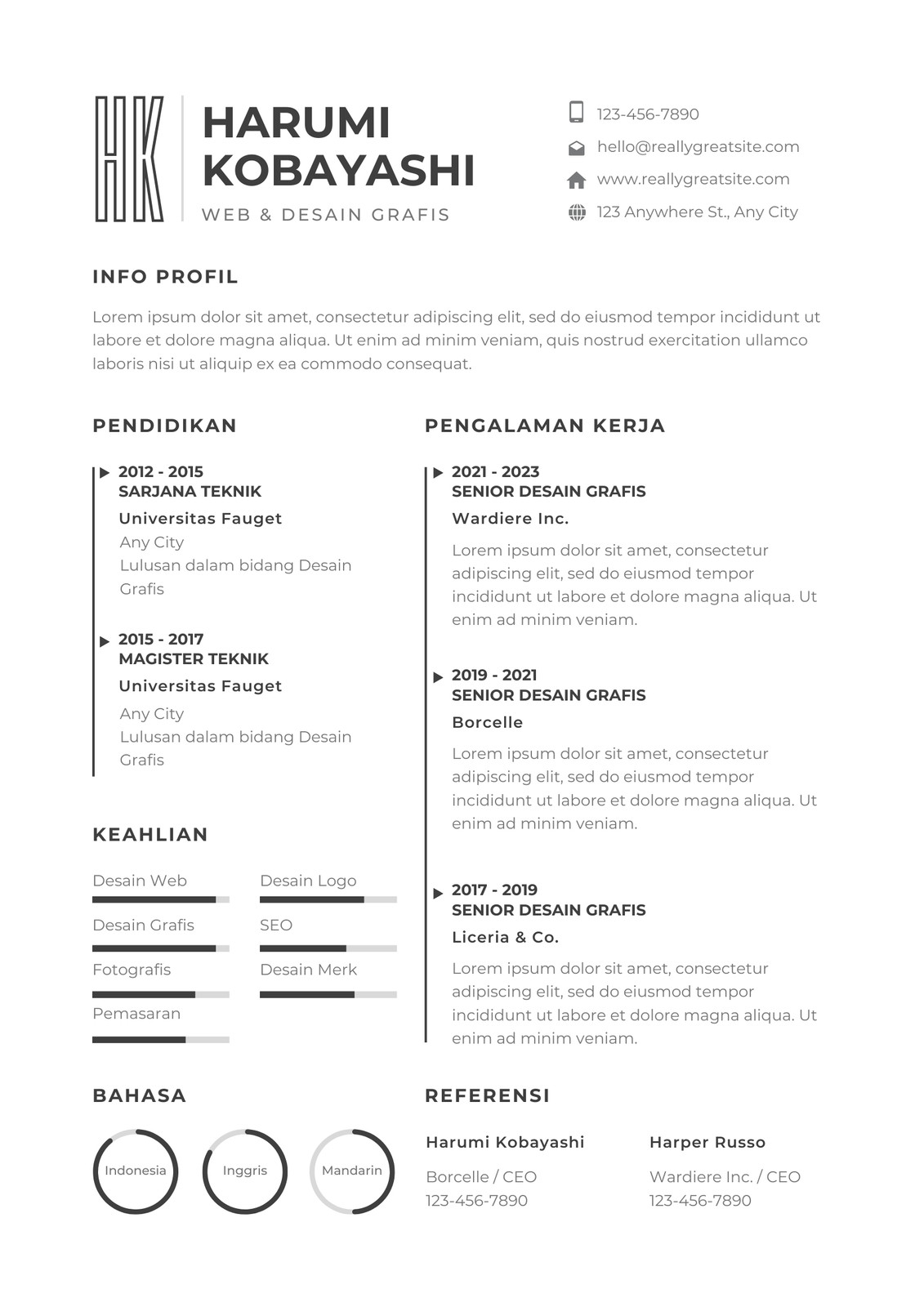 Hitam Putih Modern Profesional Resume