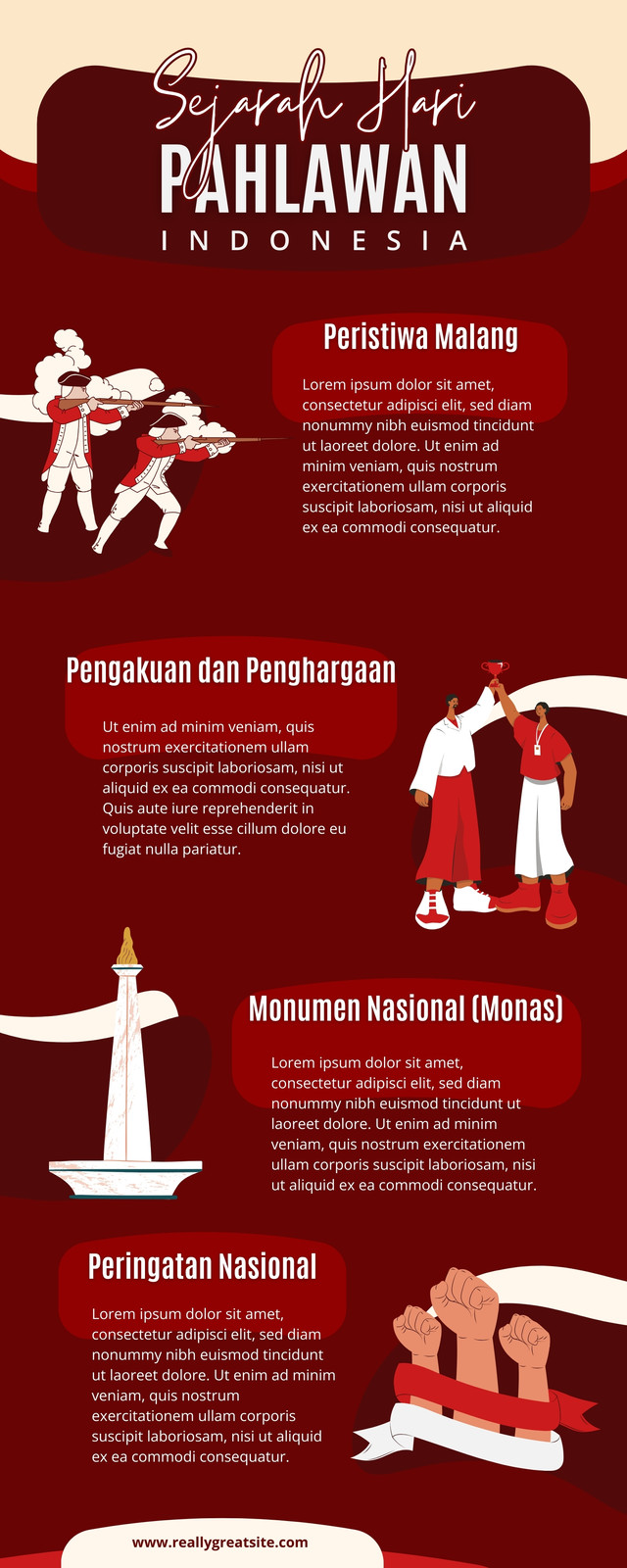 Merah dan Putih Ilustrasi Sejarah Pahlawan Infografis