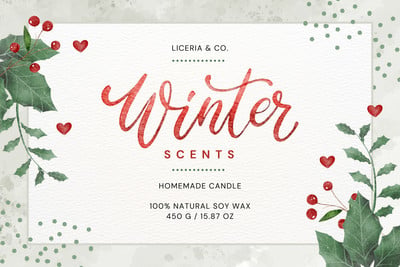 Cute Illustrated Typography Winter Candle Label Canva template, red and green