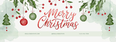 Floral Cute Greeting Merry Christmas Facebook Cover Canva template, red and green