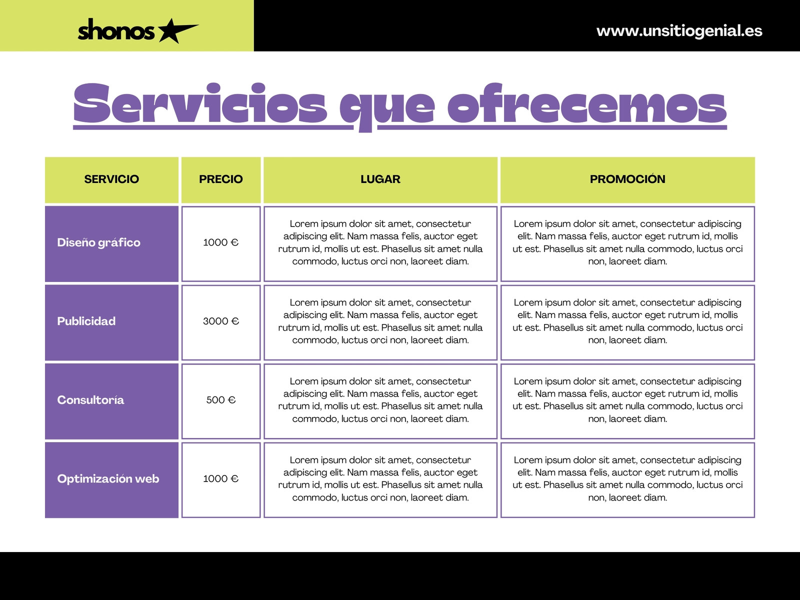 Gráfico Tabla Marketing Simple Morado y Verde Lima 