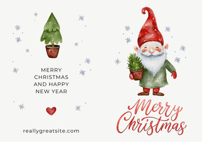 Cute Playful Gnome Greeting Christmas Folded Card Canva template, red and green