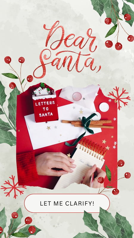 Festive Funny Santa Letter Christmas Video Instagram Story Canva template, red and green