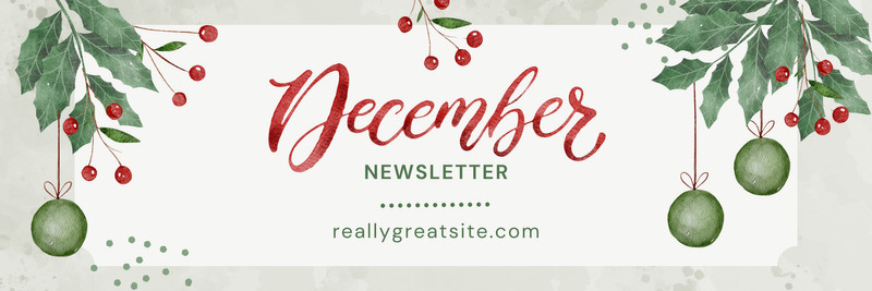 Cute Festive Holiday December Newsletter Email Header Canva template, red and green
