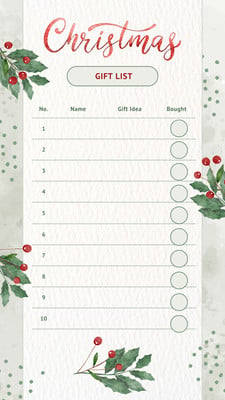 Illustrated Minimalist Christmas Gift List Canva template, green