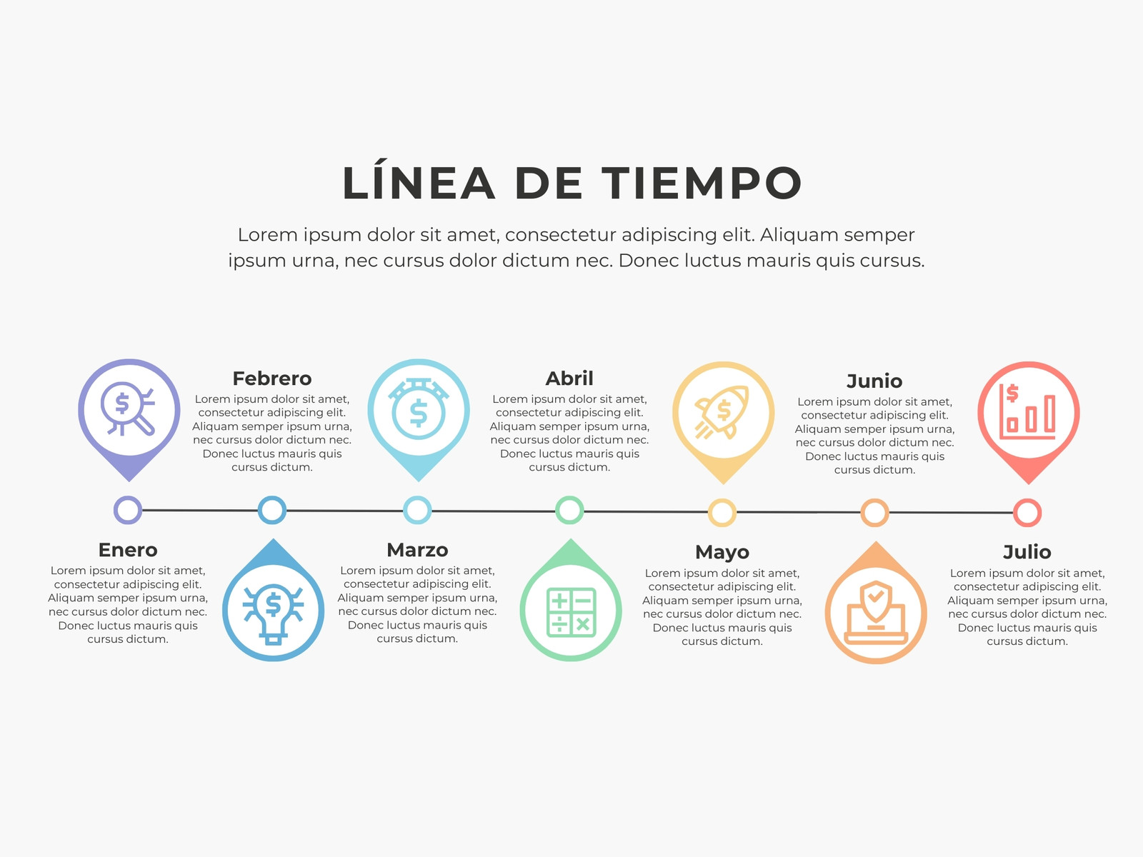 Grafico línea de tiempo corporativo moderno multicolor