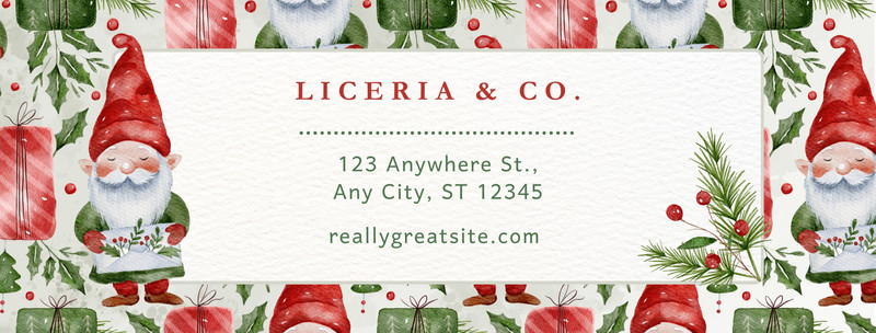 Cute Floral Illustrated Winter Holidays Christmas Mailing Label Canva template, red and green