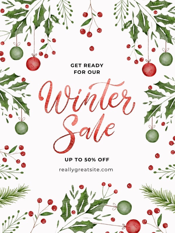 Illustrated Typography Winter Sale Animated Instagram Post Canva template, green and red