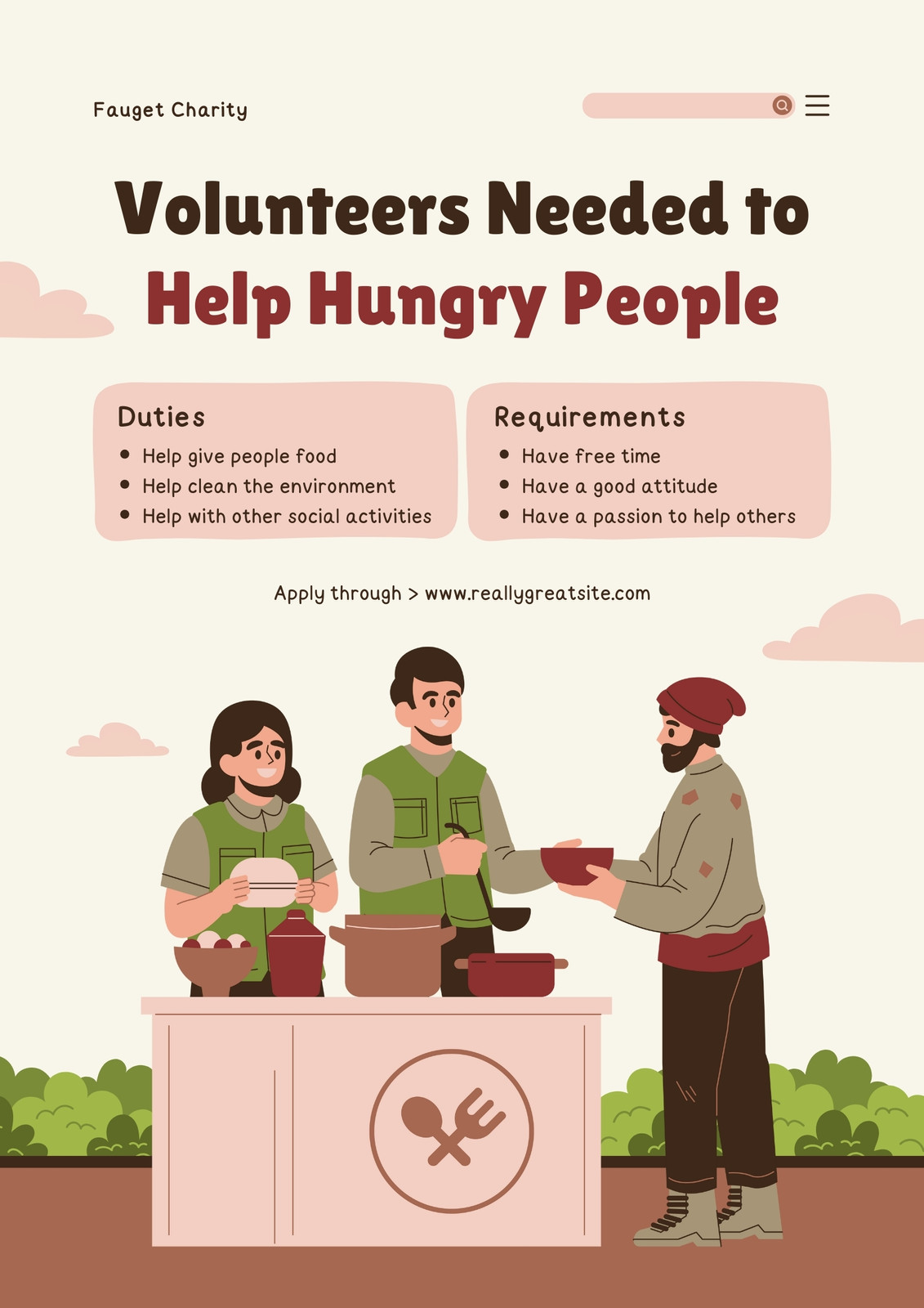 Brown and Green Illustration Volunteers Needed Poster