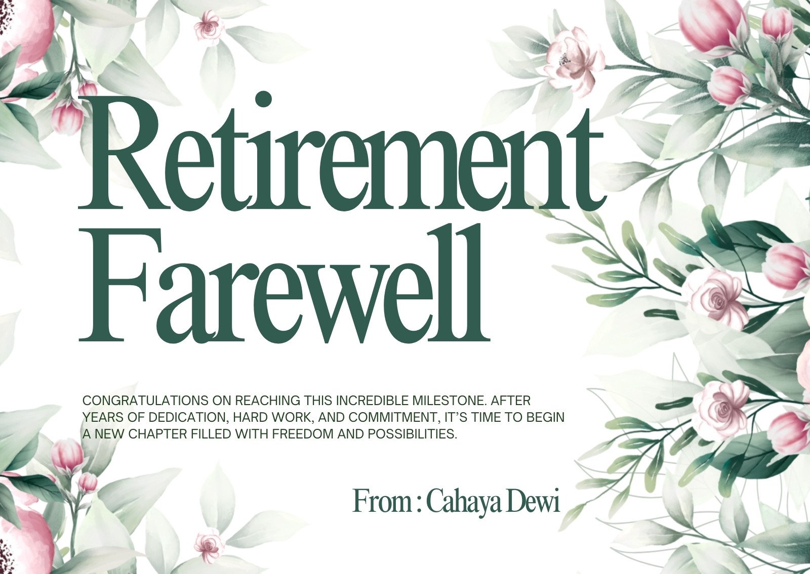 Green and Pink Elegant Retirement Farewell Card