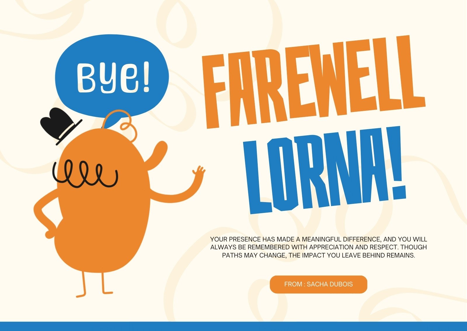 Orange and Blue Playful Farewell Card